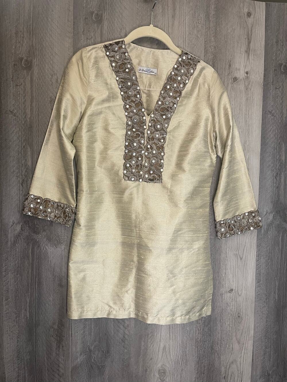 D Dream Atelier Tunic XS Champagne Gold Rhinestone Embellished Boho Top